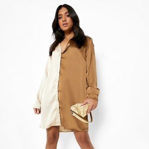 Boohoo Spliced Satin Shirt Dress